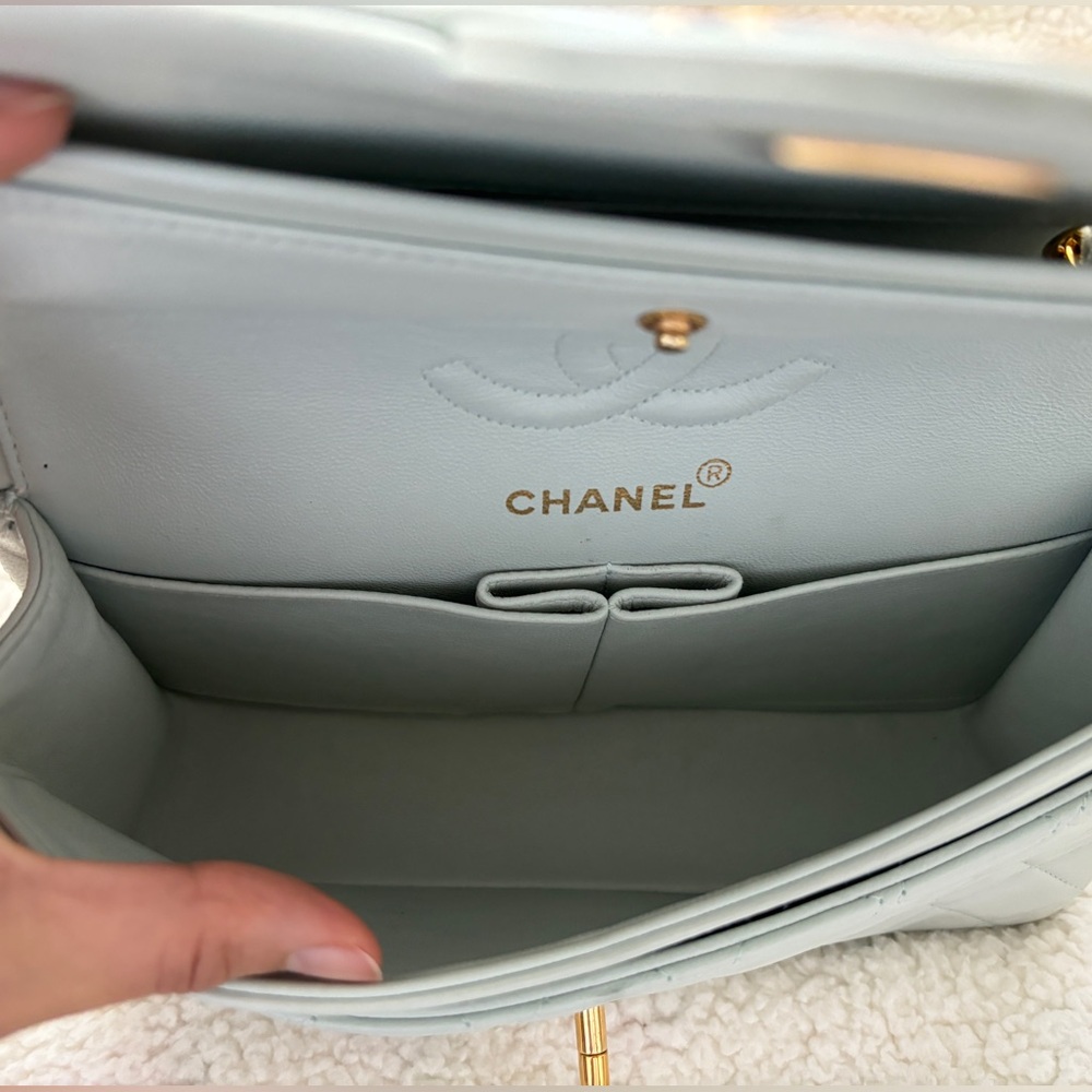 Chanel Classic Flap Lambskin Baby Blue 24K GHW - Picture 14 of 14